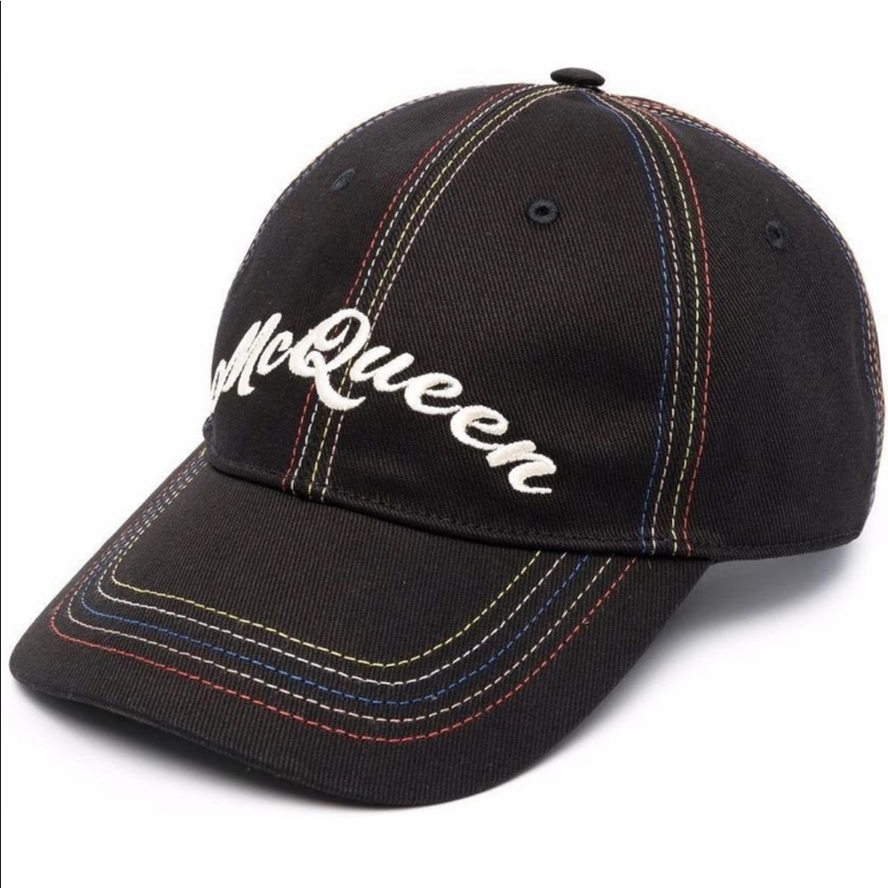 Alexander McQueen embroidered logo black hat medium size brand new